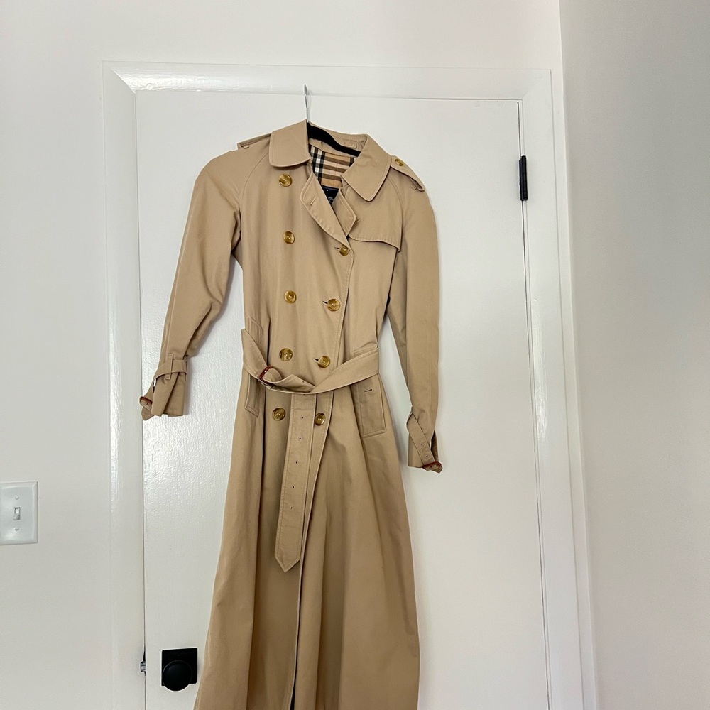 Burberry classic plaid checkered trench coat USA 6 long - Picture 3 of 16